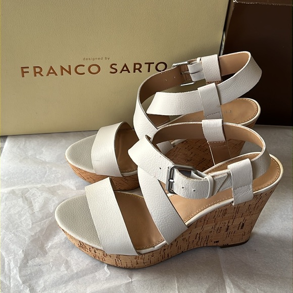 Franco sarto Franco Sarto Shania leather Platform Cork White Sandals Size 6 1/2 - Picture 2 of 5